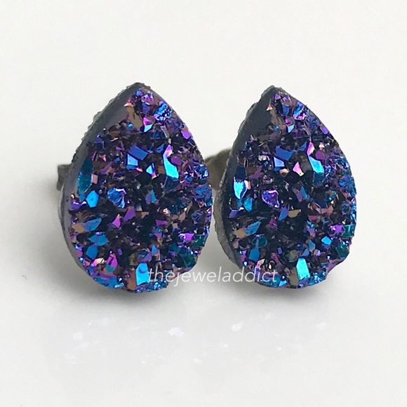 3 for 15🎀purple blue Faux Druzy teardrops - Picture 2 of 3